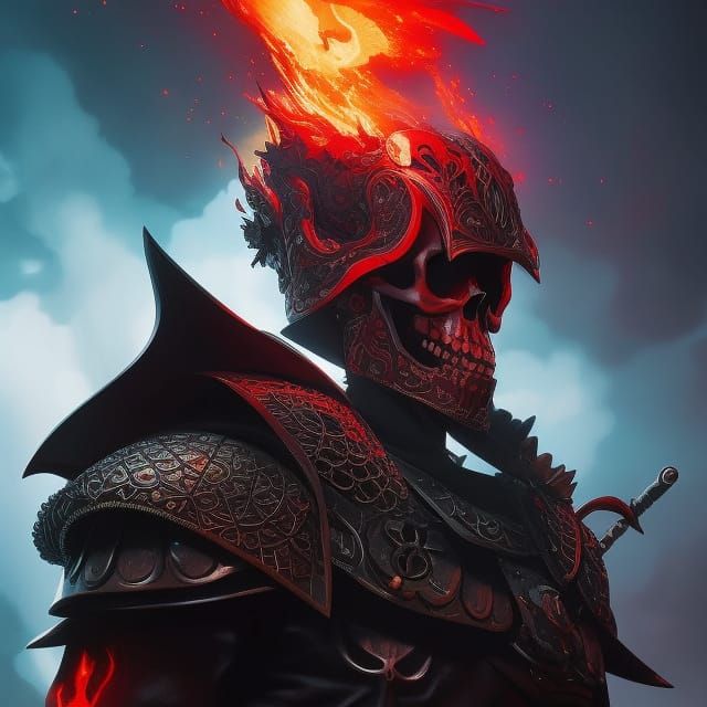 Fiery Skull Knight Portrait in Digital Art Style