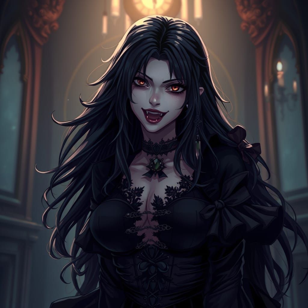 Elegant Vampire Woman in Gothic Regalia