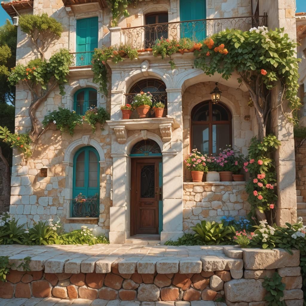 Mediterranean Villa Bathed in Morning Sunlight