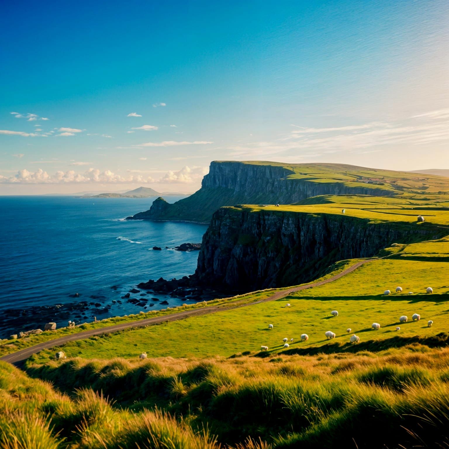 Emerald Ireland: Serene Landscape with White Sheep and Ancie...