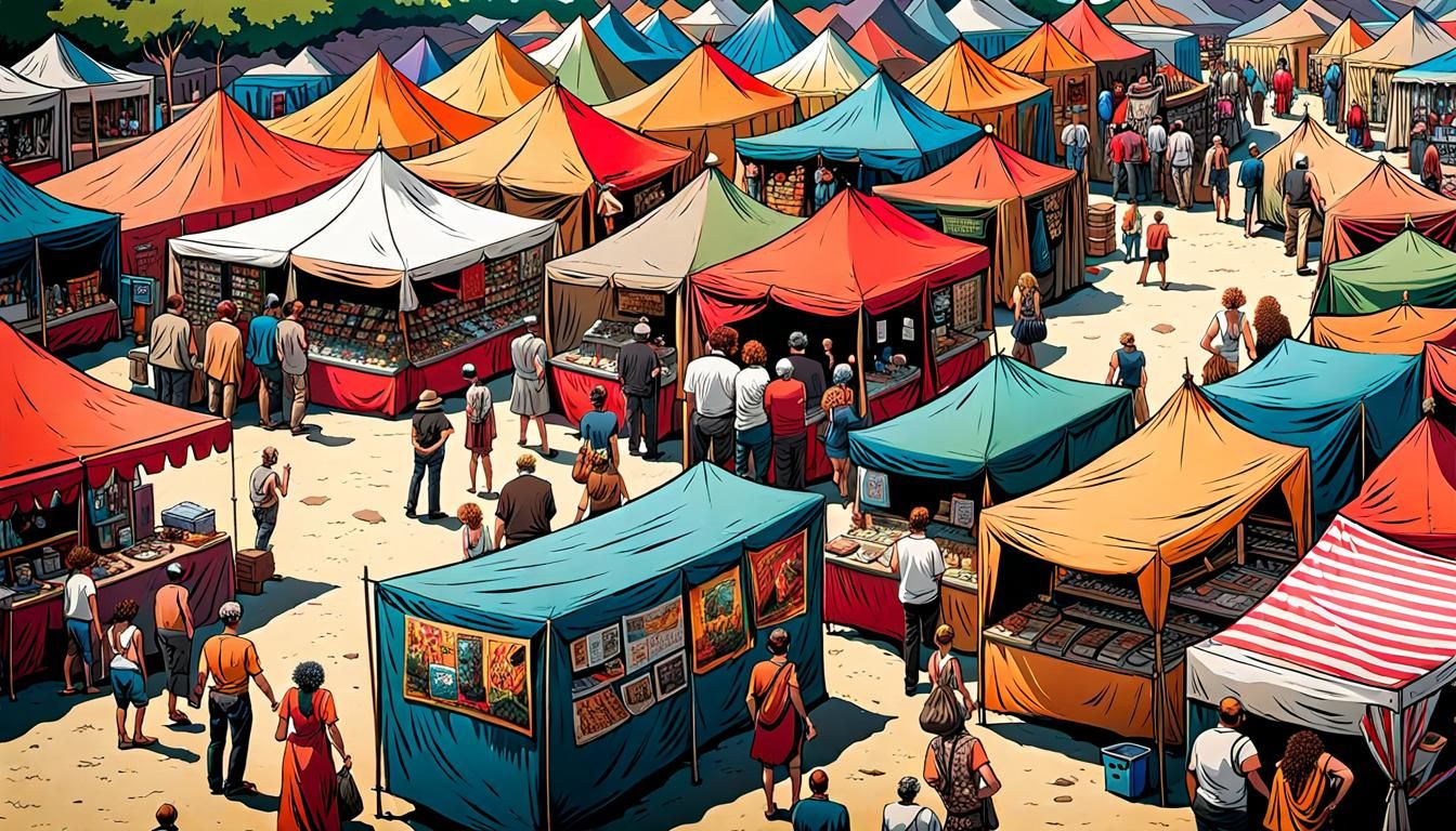 Vivid Overhead View of a Chaotic Music Festival