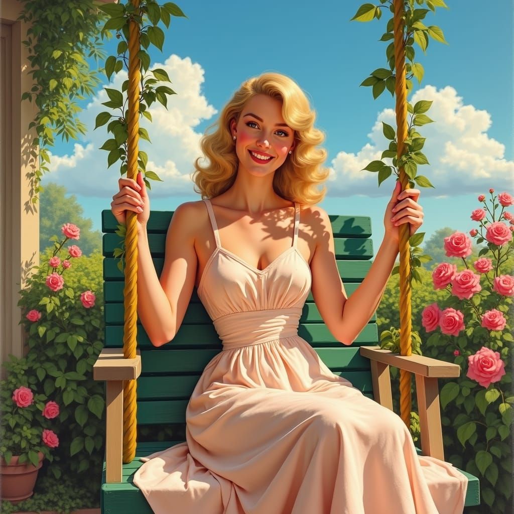 Alluring 1950s Pin-Up Girl in Cozy Swing