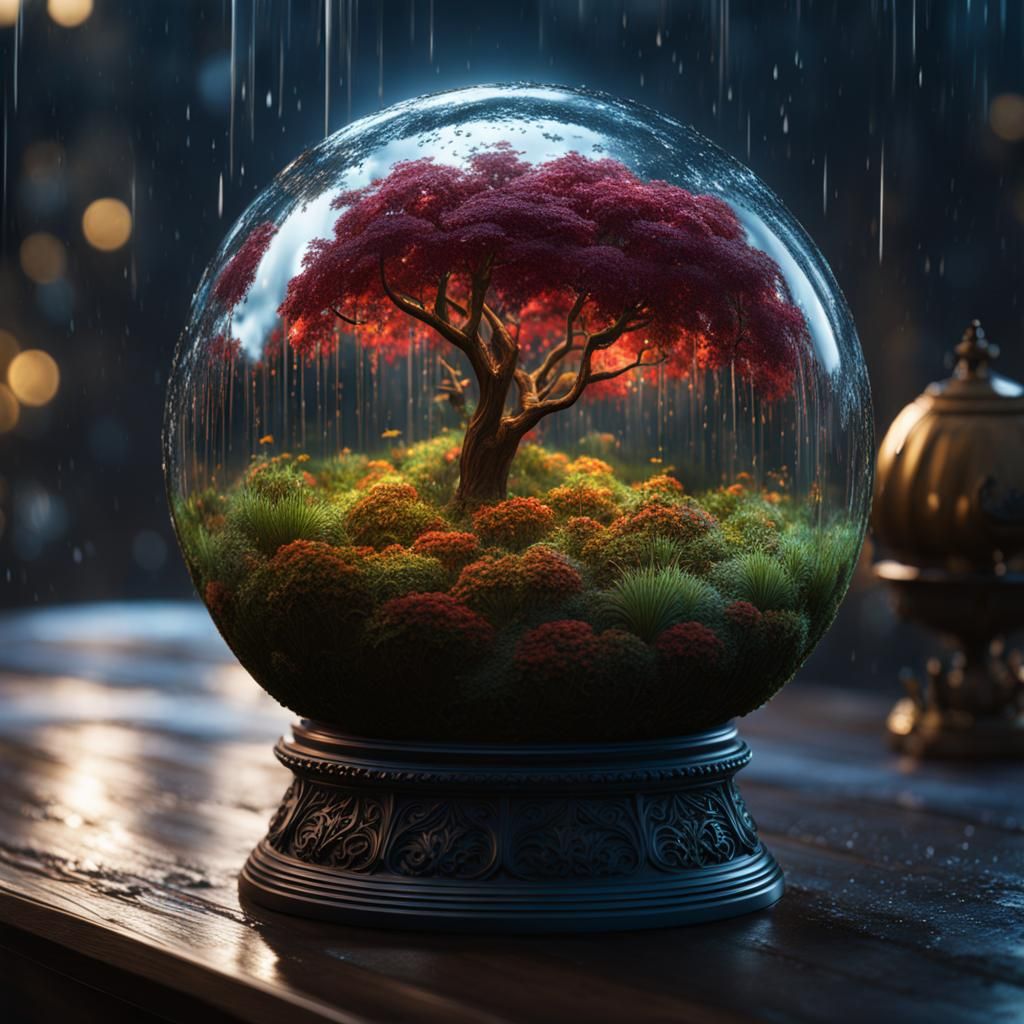 Rain Through Glass Ball in Detailed Matte Painting