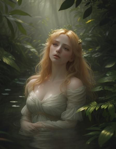 Ophelia in Water: Pre-Raphaelite Style