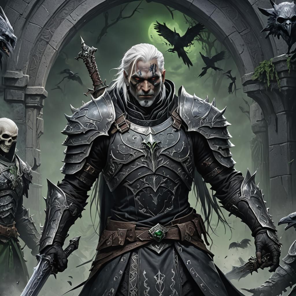 Shadar-Kai Death Knight with Raven, Detailed Matte Painting