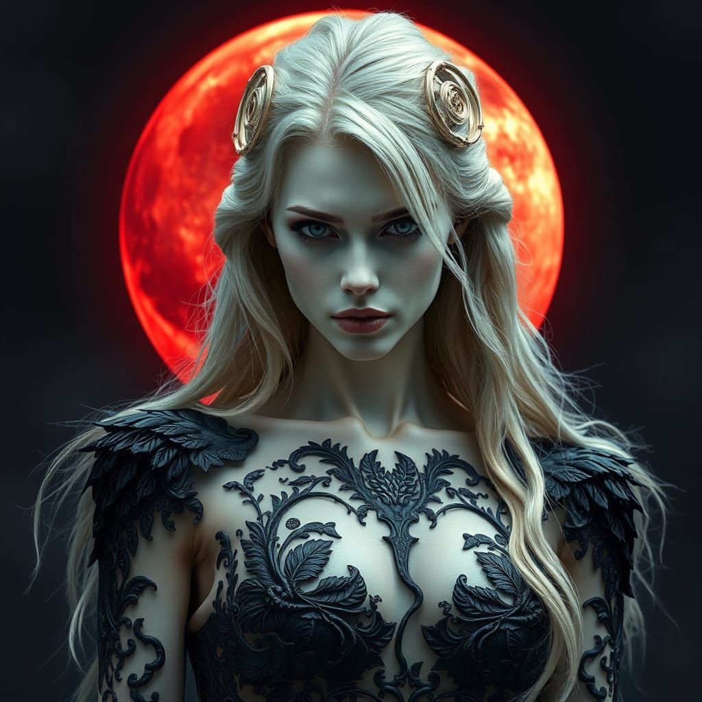 Enchantress Under Wine-Red Moonlight