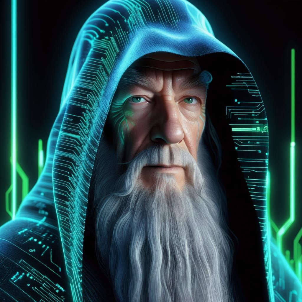 Gandalf as Digital Code: Tron-Inspired Concept Art