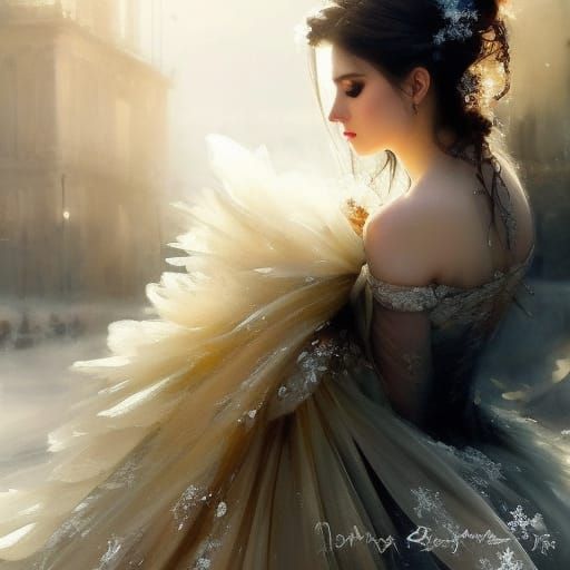 Gothic Bride in Yellow Dress Watercolor Fantasy Art