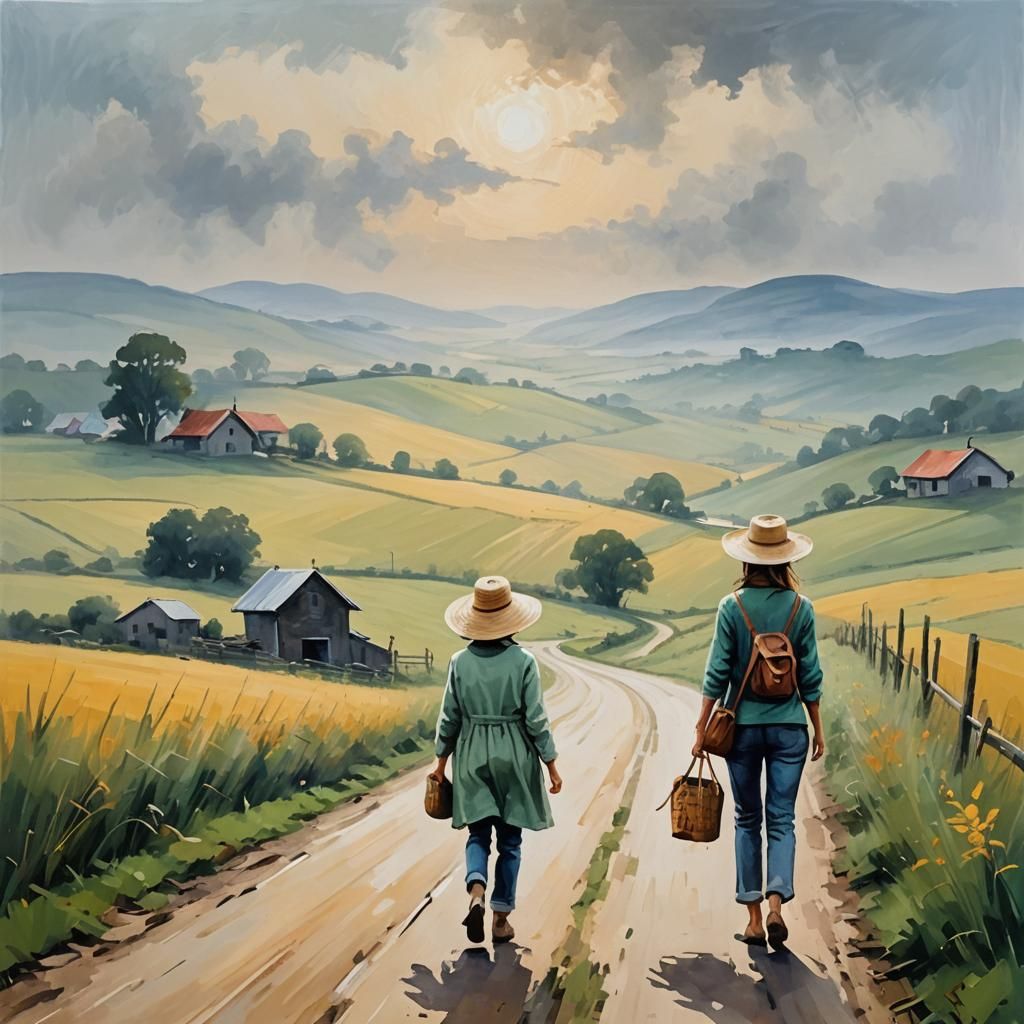 Misty Countryside: Abstract Art with Complementary Colors