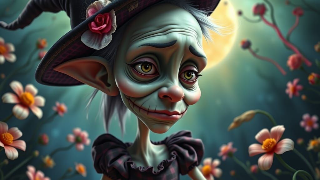 Creepy Cute Witch Portrait in Burtonesque Style