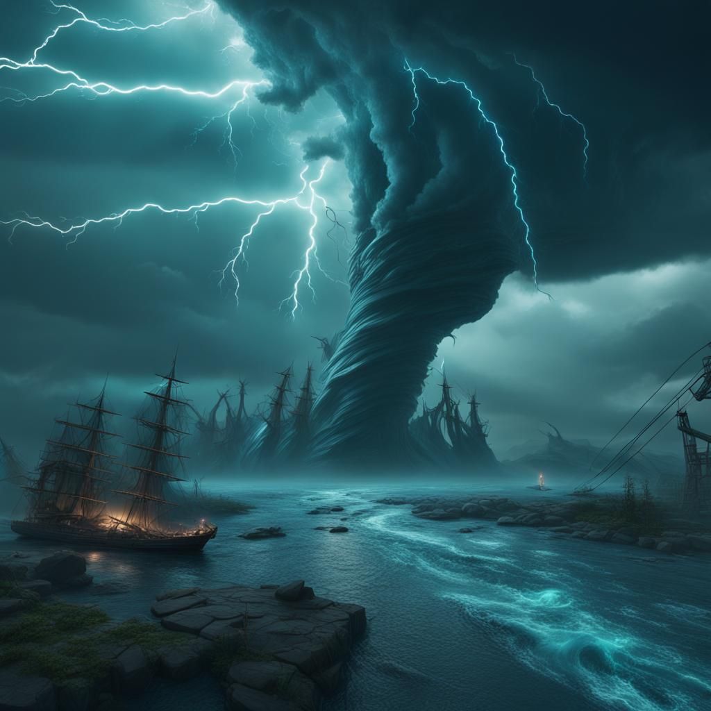Teal and Navy Tornado with Lightning
