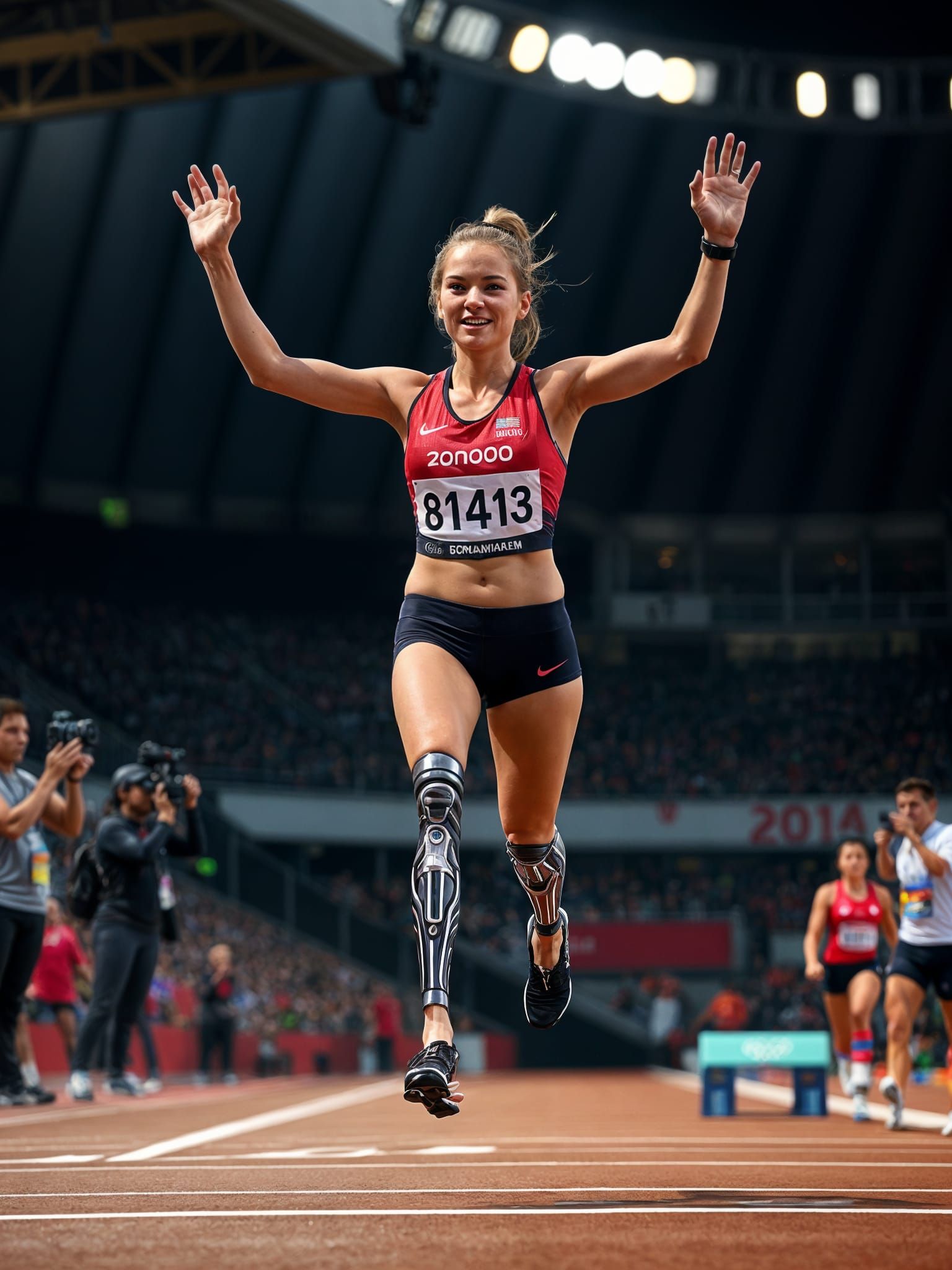 Triumphant Athlete Crossing Finish Line