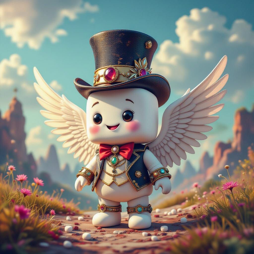 Marshmallow Man in Surreal 3D Landscape