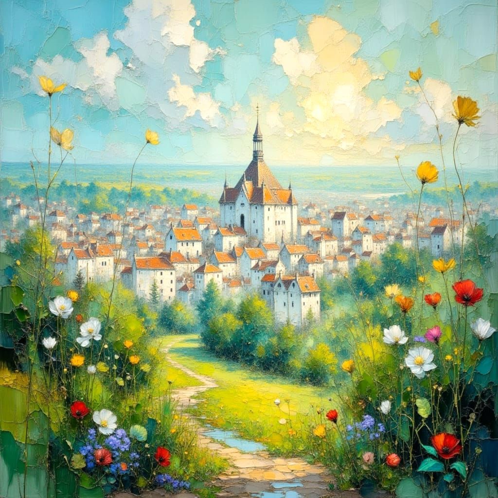 Impasto Landscape with Soft Cityscape