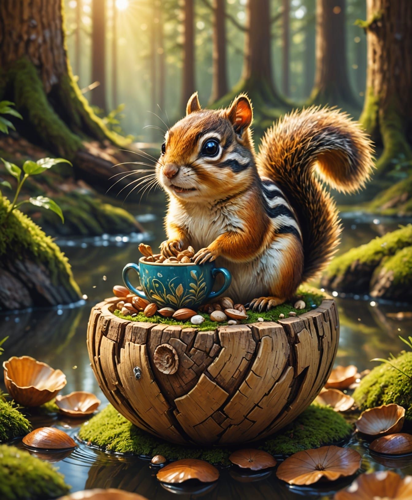 Whimsical Forest Chipmunk in a Delicate Nut Shell