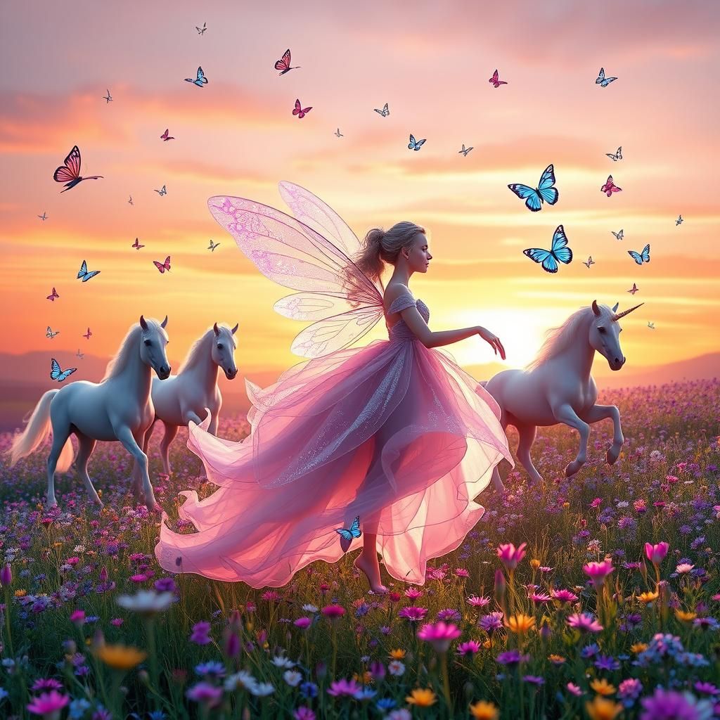 Enchanting Fairy and Unicorns in a Magical Meadow