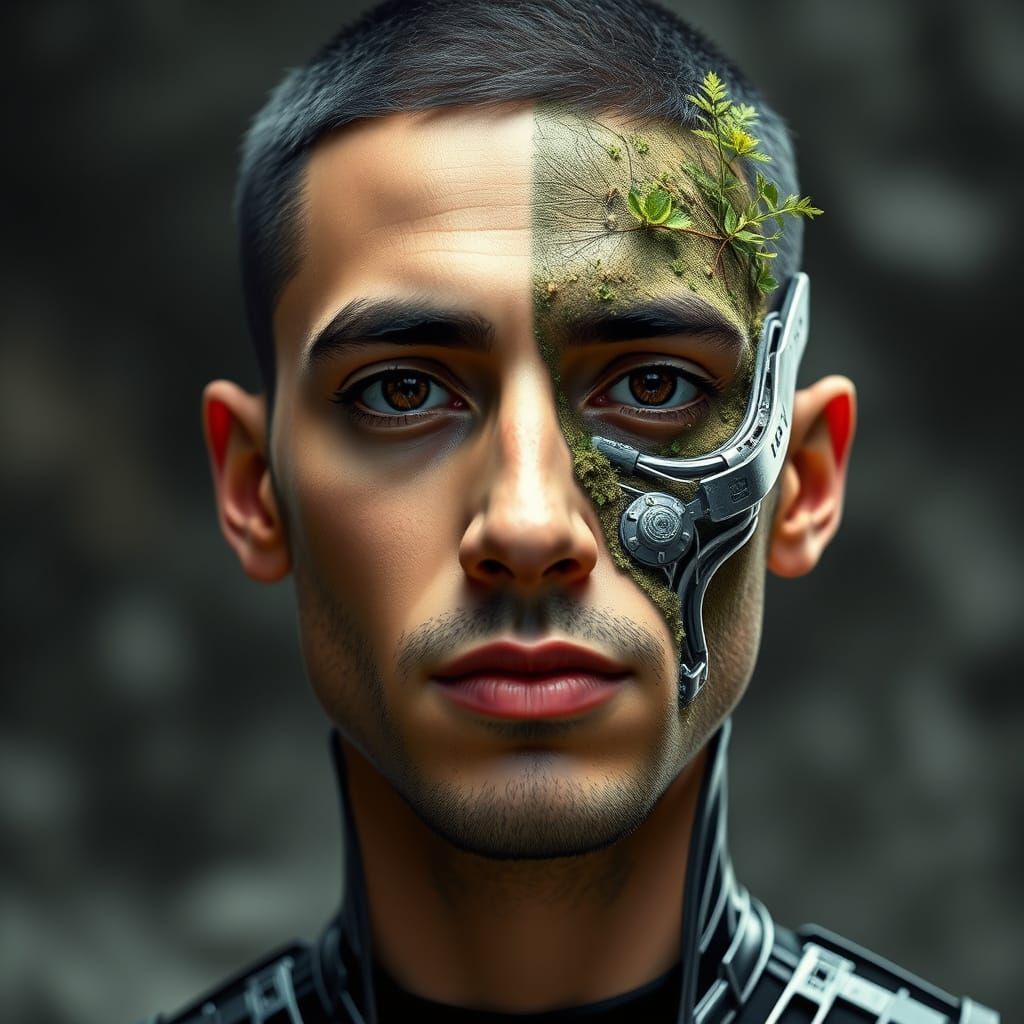 Futuristic Spanish Man Blends Nature and Tech in Cyberpunk S...