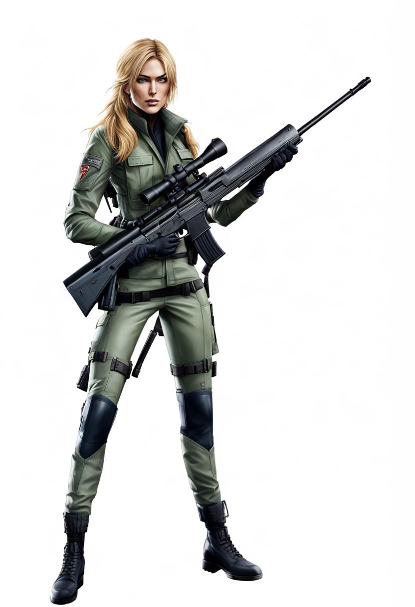 Keira Knightley as Sniper Wolf with PSG1 Rifle