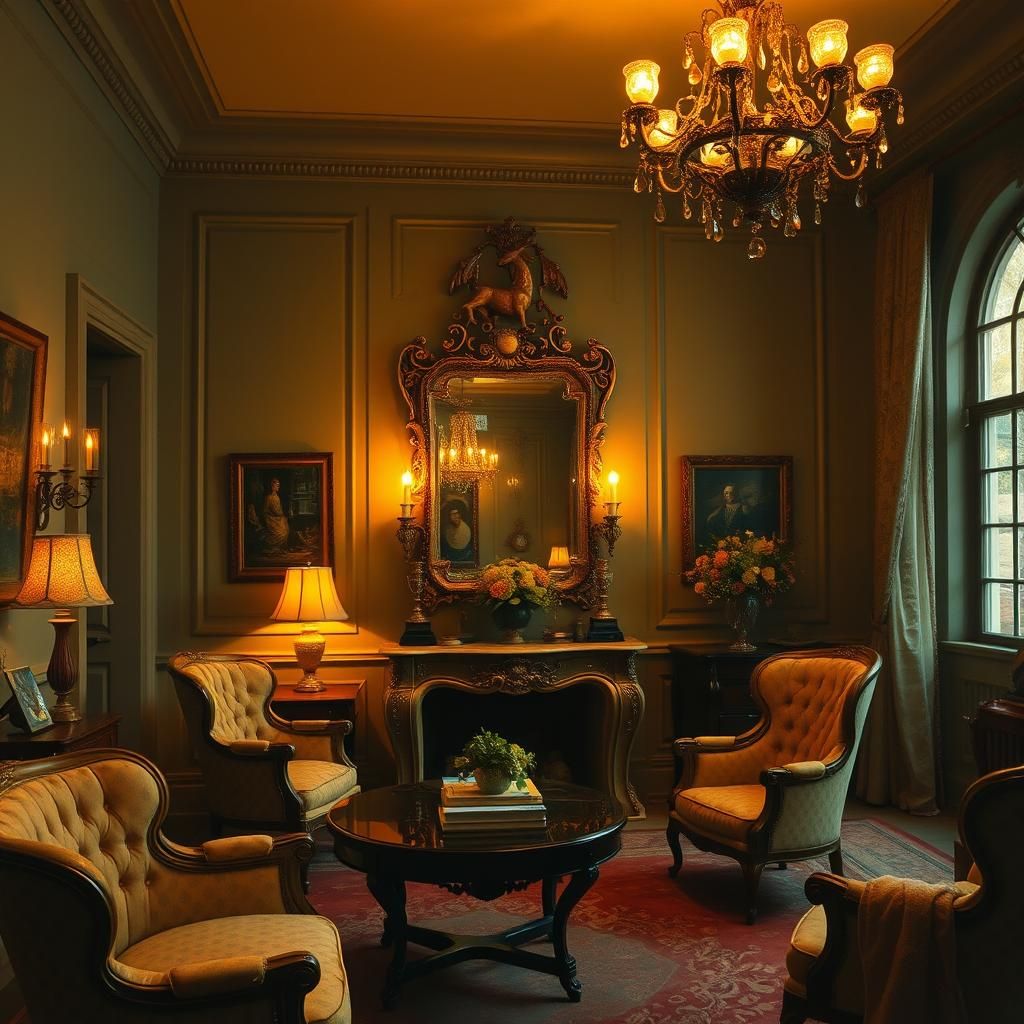 Nostalgic Interior in Impressionist Gouache and Watercolor S...