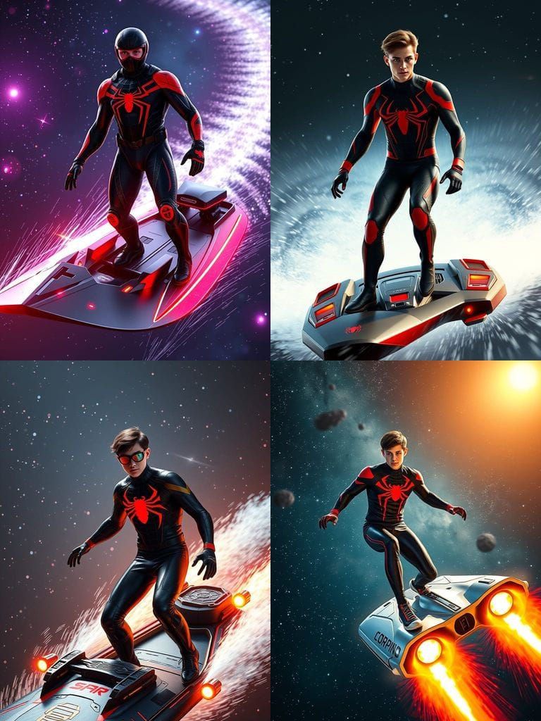 A young man dressed like Spiderman but with a black and red ...