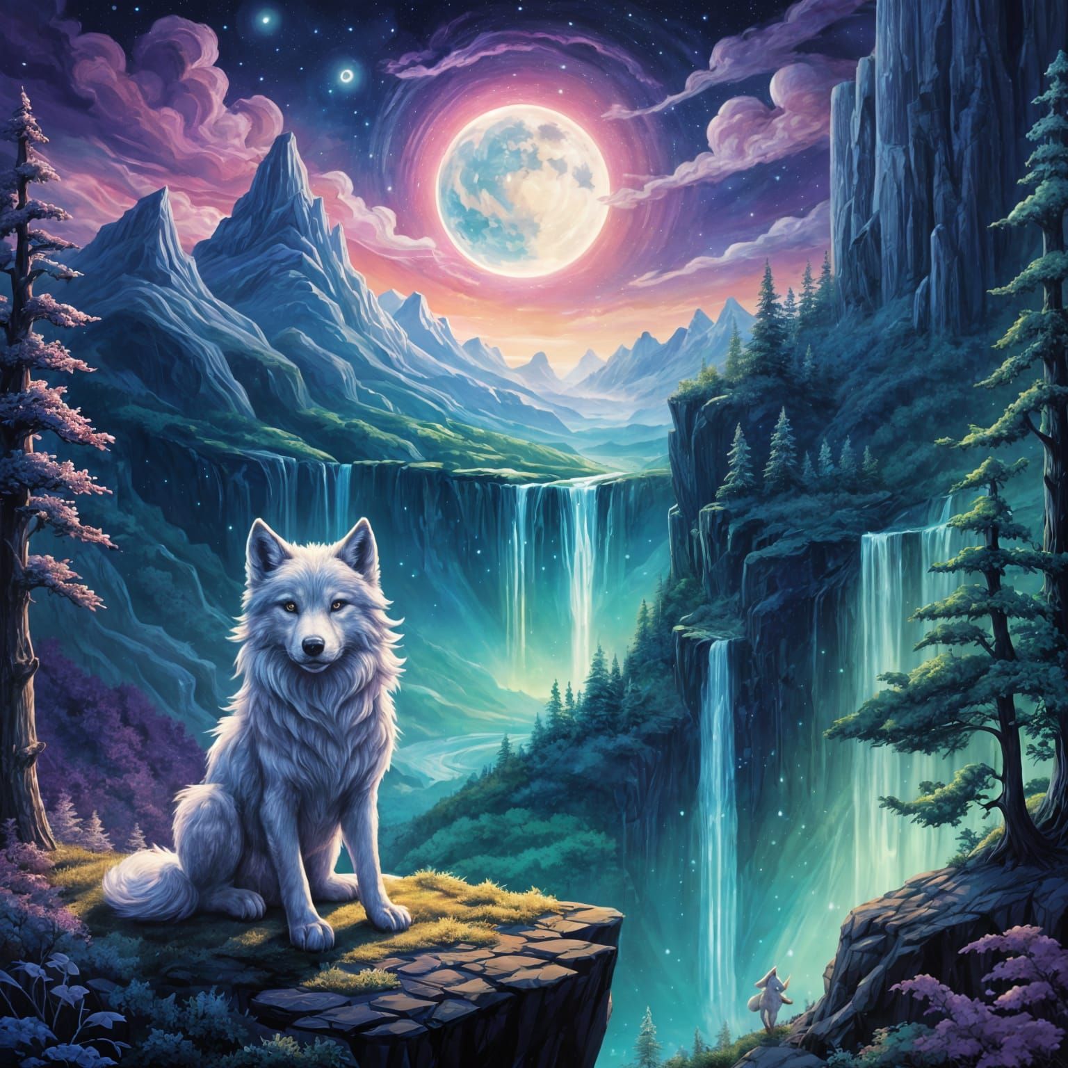 Enchanted Wolf Amidst Celestial Wonders