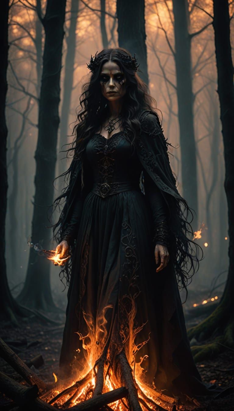 Mystical Female Necromancer in Dark Fantasy Setting