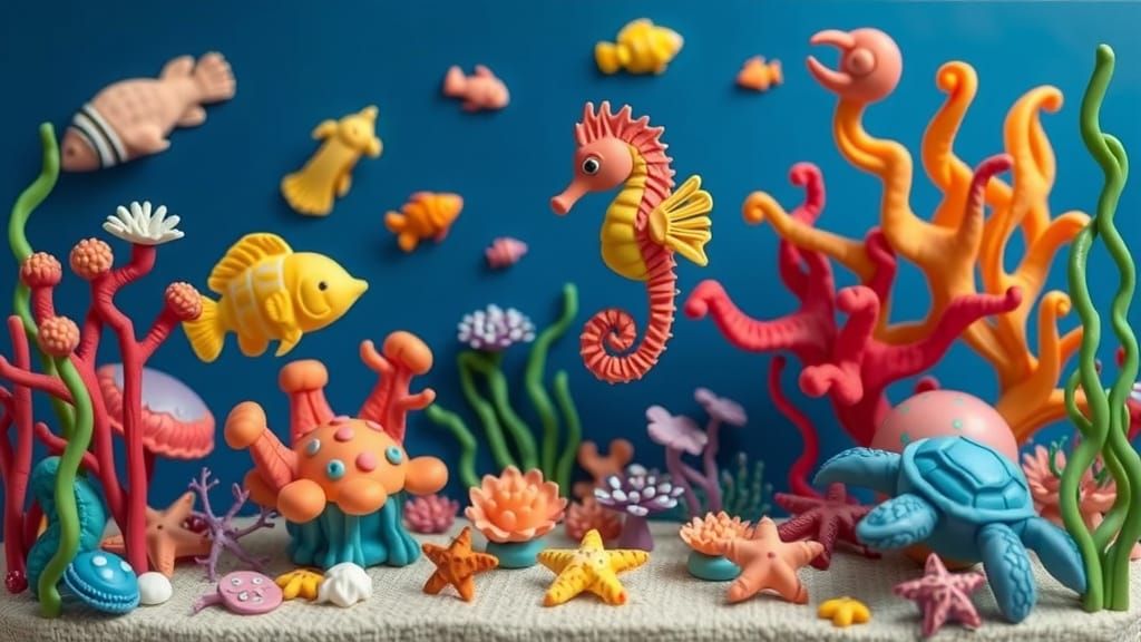 Vibrant Clay Sea Creatures in Underwater World
