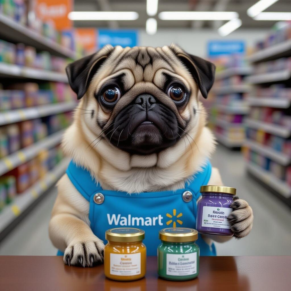 Anthropomorphic Pug Gives Magic Potion Samples at Walmart