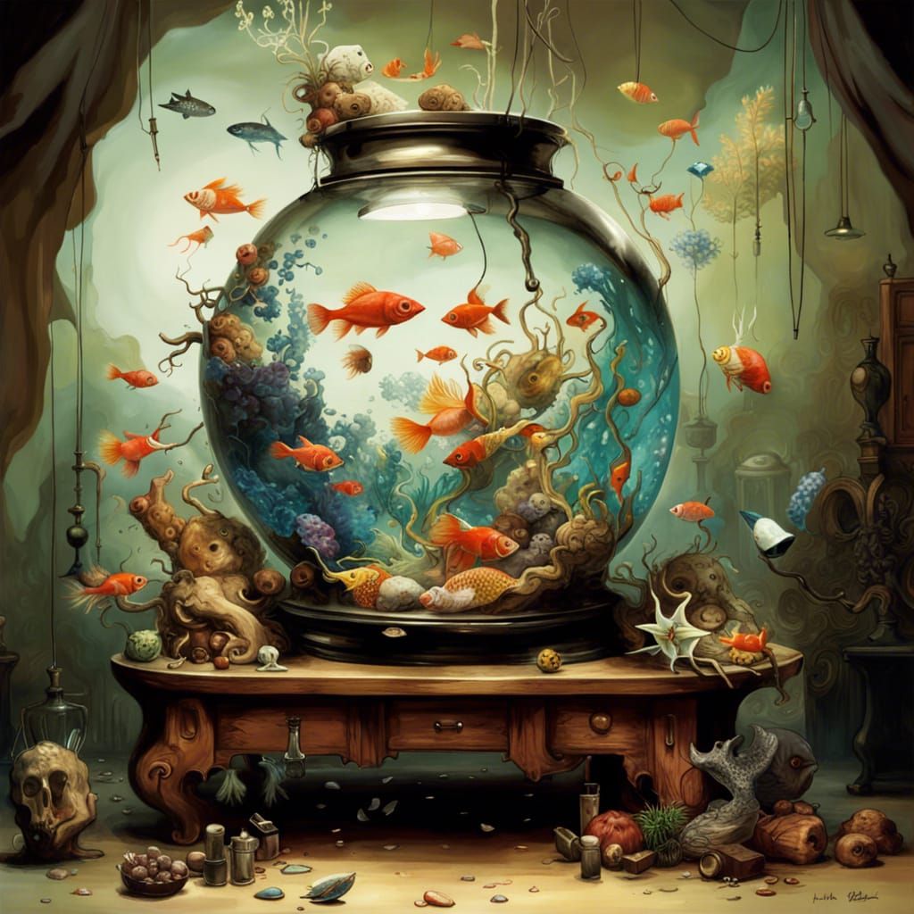 Surreal Fish Tank Still Life, Digital Art