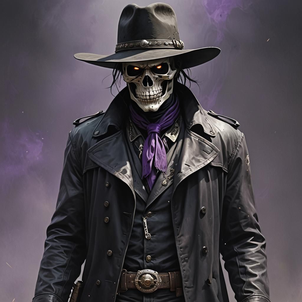Skull Cowboy in Black with White Mask, Dark Fantasy Art