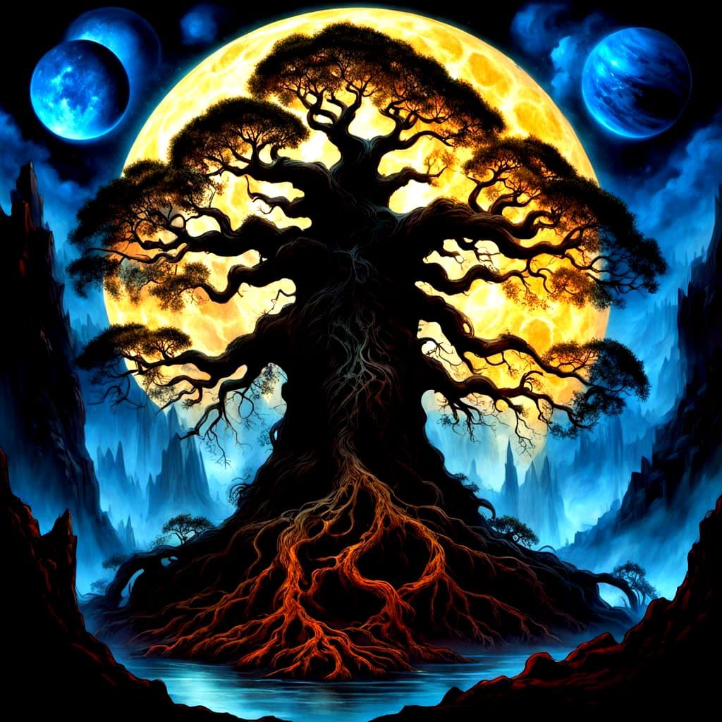 Ancient Tree of Souls in Gothic Forest Landscape