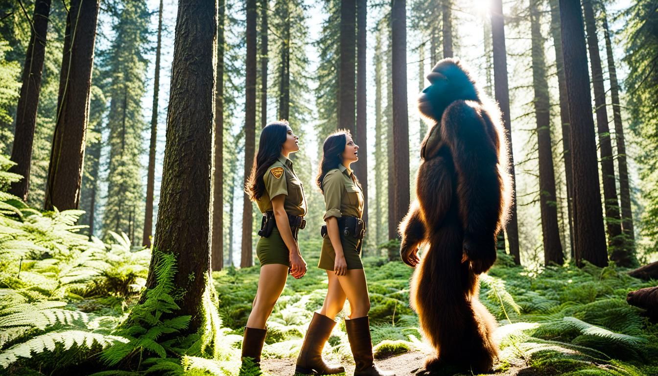 Sasquatch and Forest Ranger in Pacific Northwest