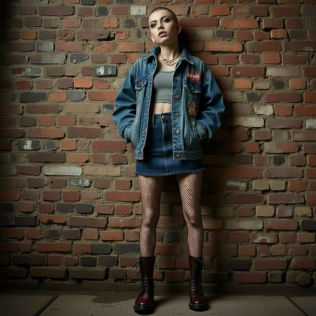 Aggressive Young Woman in Skinhead Style