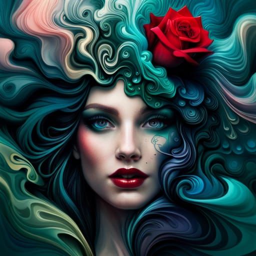 Dreamy Red Rose with Fluid Fractals