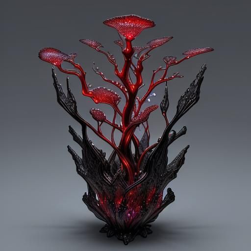 Bioluminescent Alien Plant Fractals in 3D Crystal Glass
