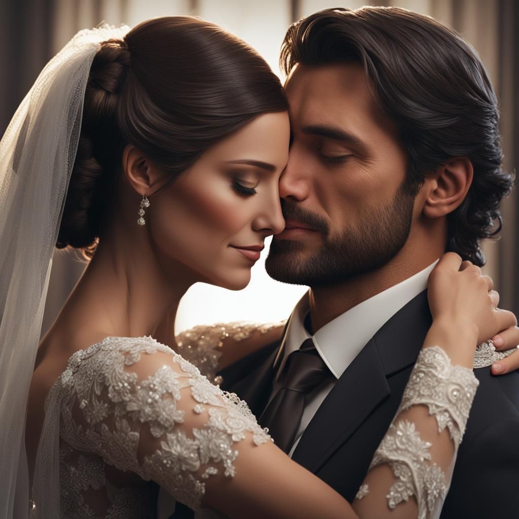 Romantic Embrace: Husband and Wife in Realistic Style