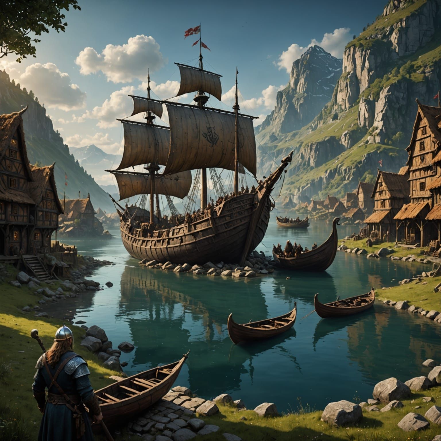 Viking Warrior Battles a Dragon with Flame and Steel