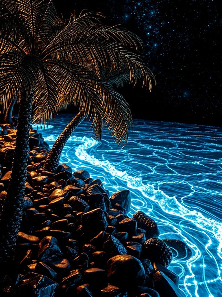 Oceanic Night Oasis Woven From Glass Stones