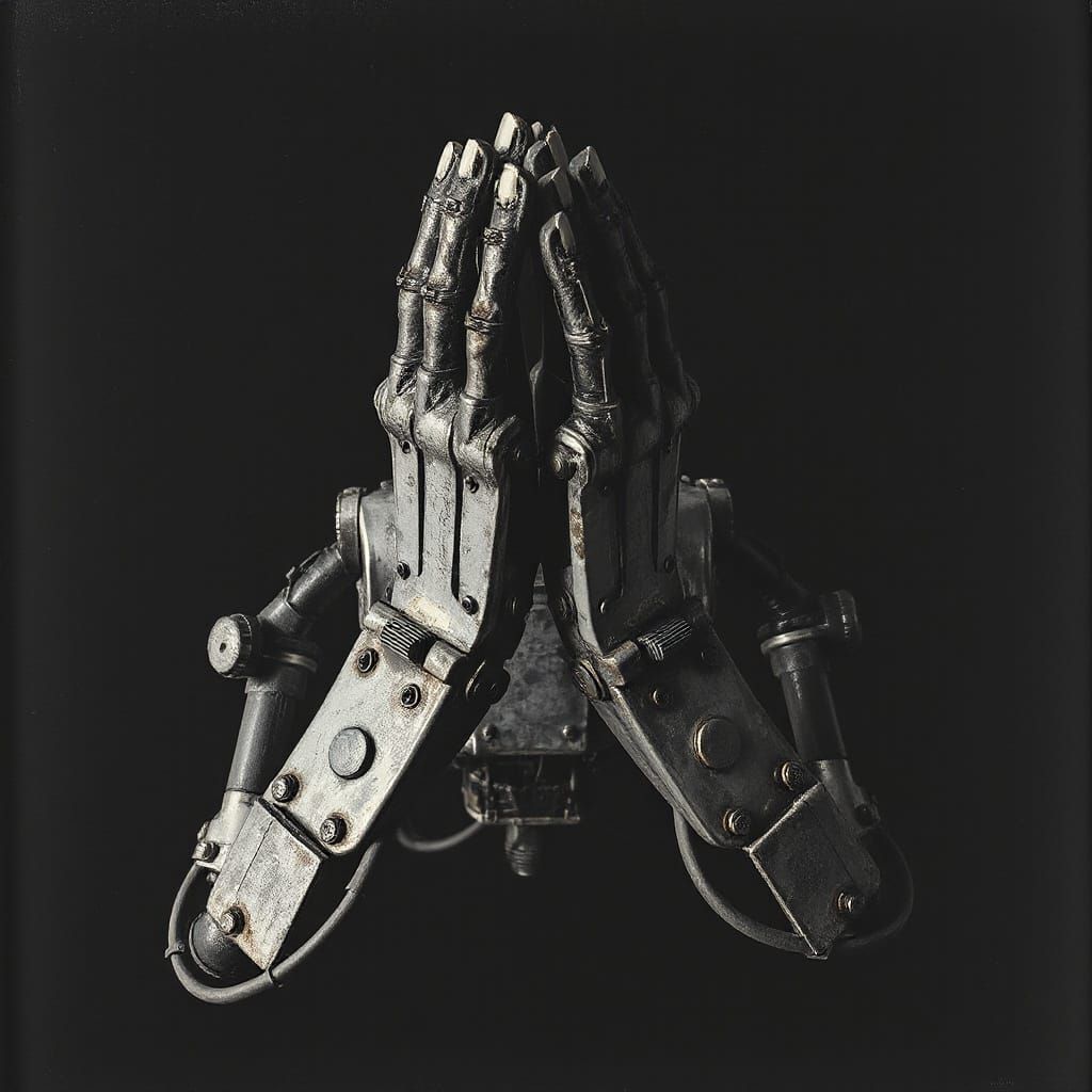 Dieselpunk Robotic Hands in Prayer Position