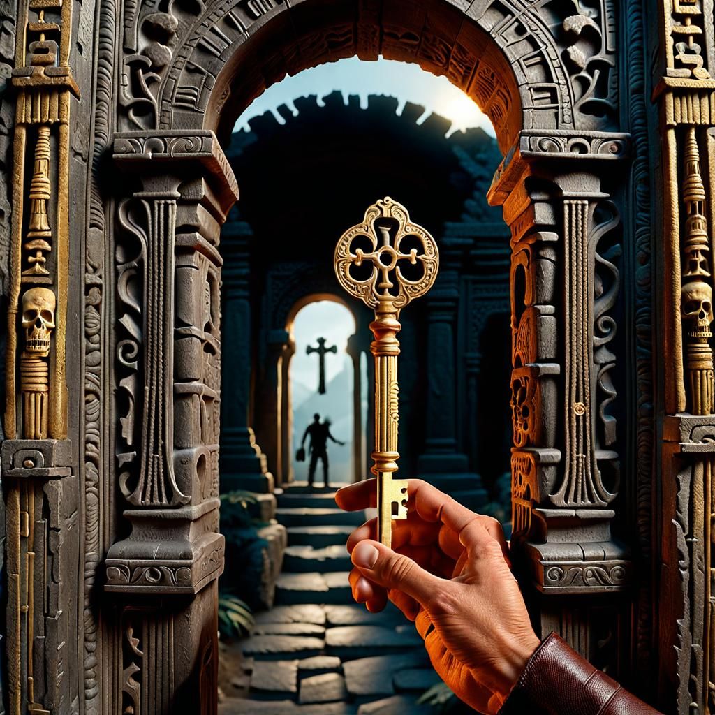 Intricate Bone Key in Indiana Jones' Palm