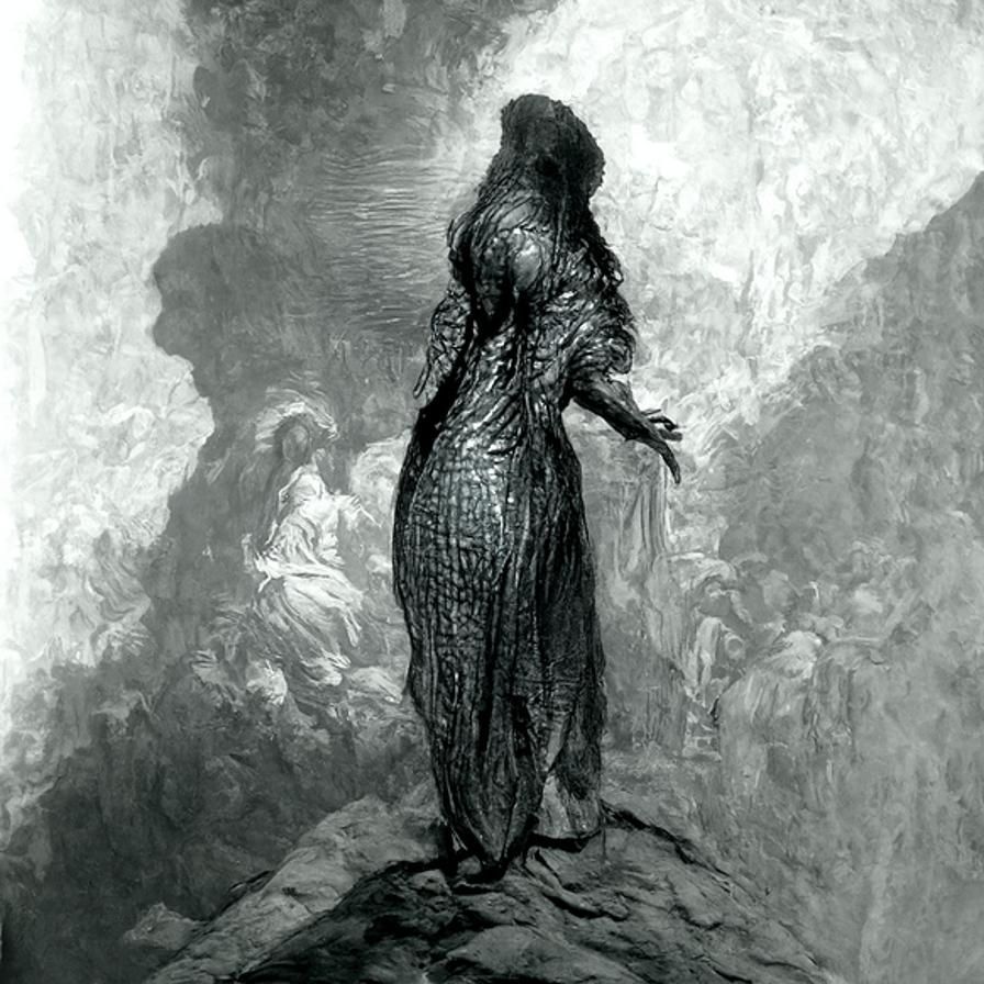 Ethereal Woman in Shadow, Gustave Doré Style