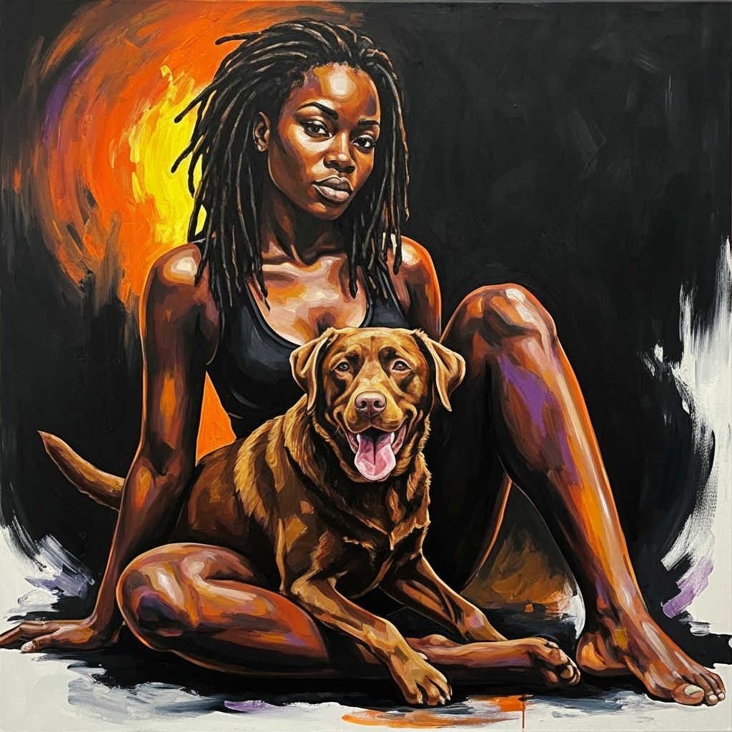 Abstract Oil Painting: Black Woman and Labrador