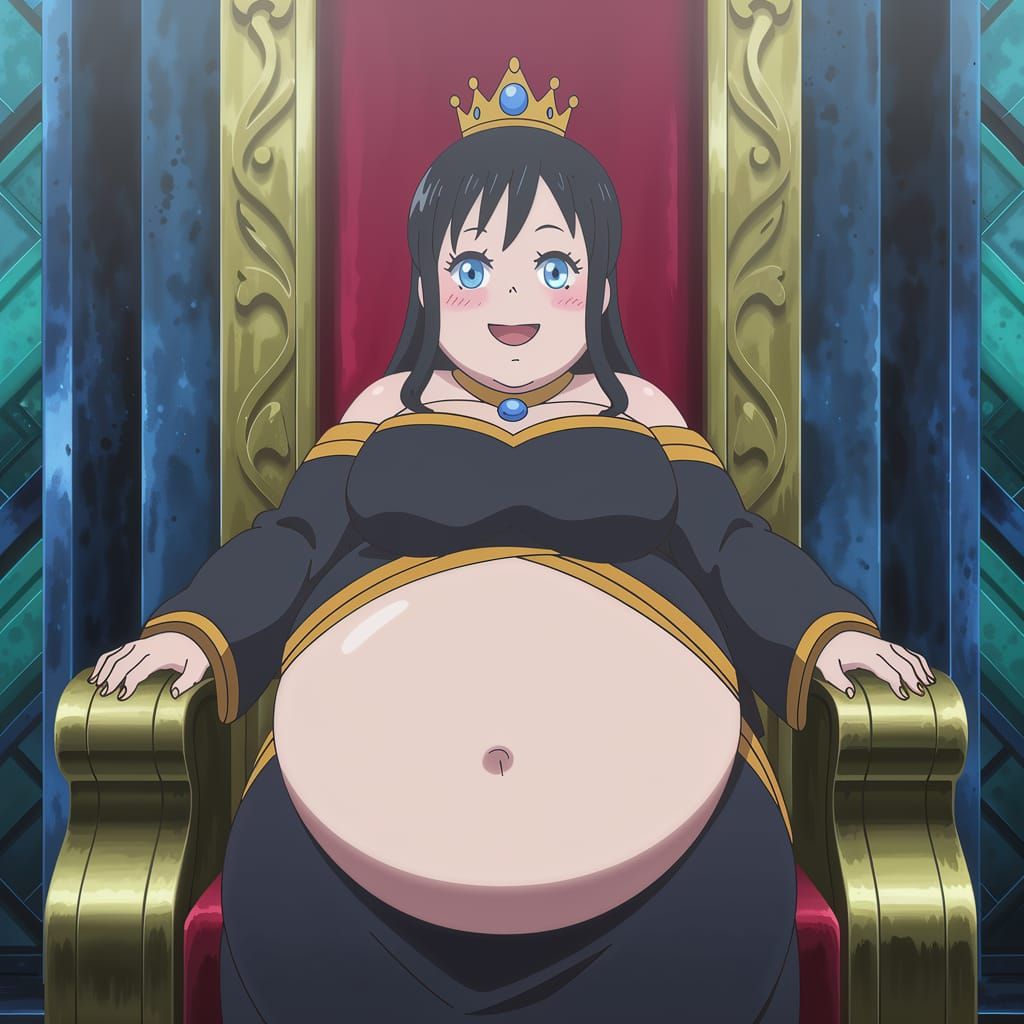 Stunning Fat Queen Seated on Iron Throne in Elegant Black an...