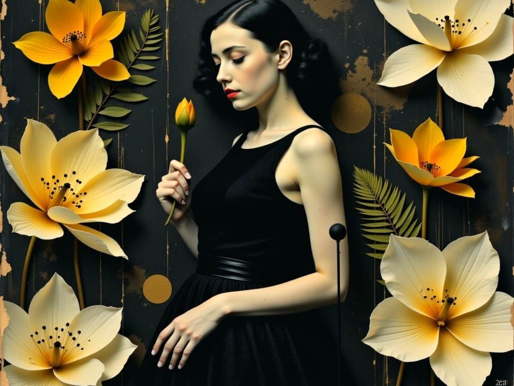 Nightclub Singer in Matrix Garden, Impasto Art Deco Style