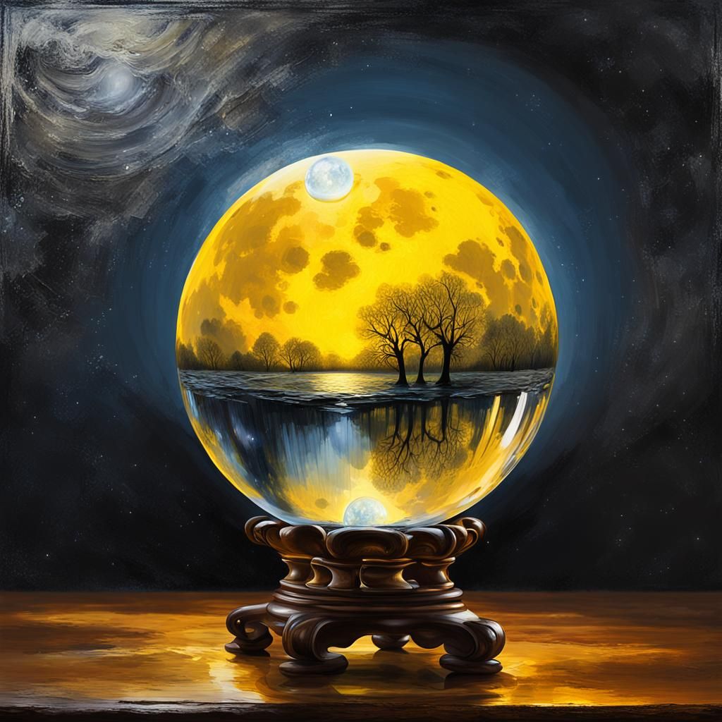 Surreal Moonlit Crystal Ball in Oil Painting Style