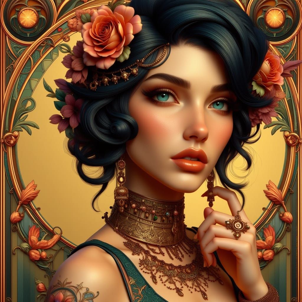Elegant Woman in Art Nouveau Style