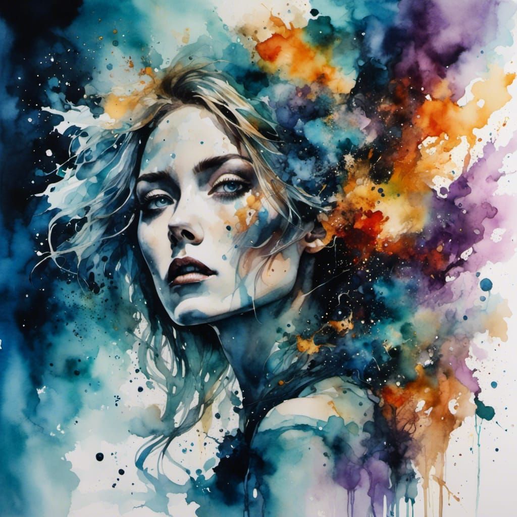 Surreal Portrait in Water Ink Colors