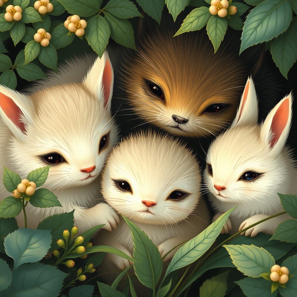Gentle Furry Creatures in Art Nouveau Style