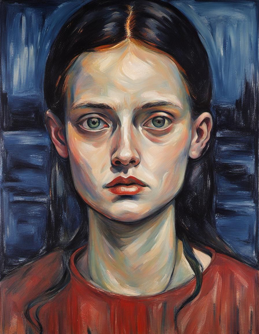 Melancholic Female Portrait in Expressionist Style