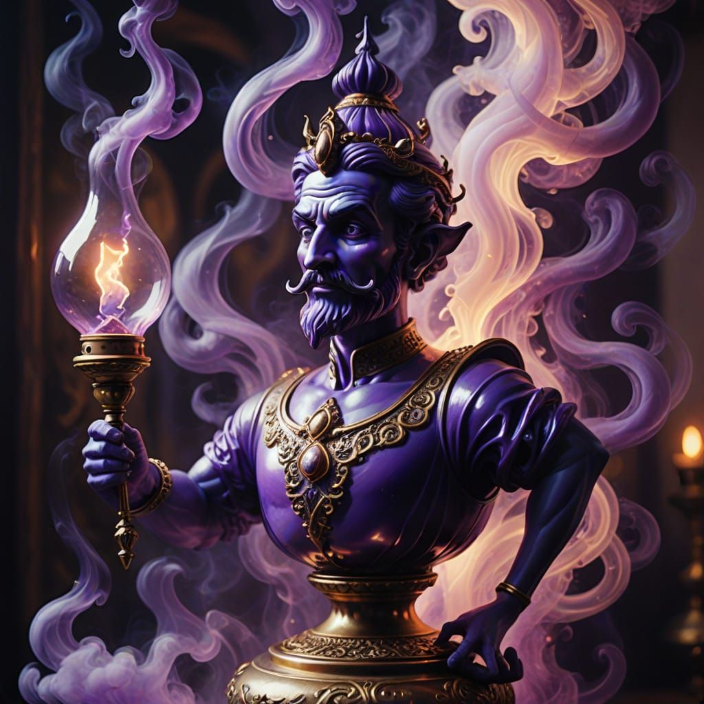 Surreal Oil Painting of a Genie in a Lamp
